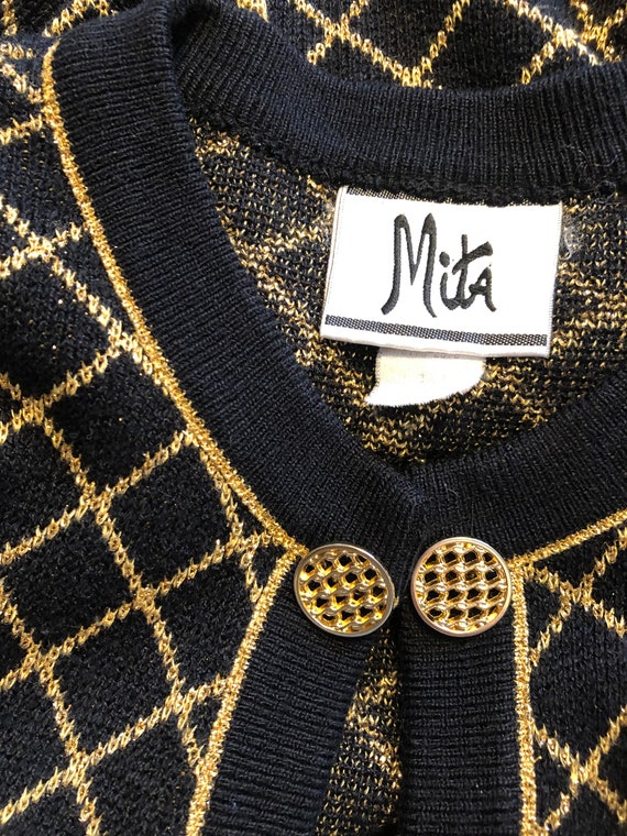 Vintage Metallic Cardigan Sweater 90s Mita Black Gold… Gem