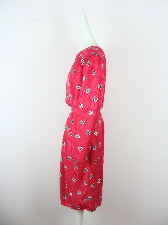 Vintage Silk Dress 80s Tulip Skirt Pockets Printe… - image 6