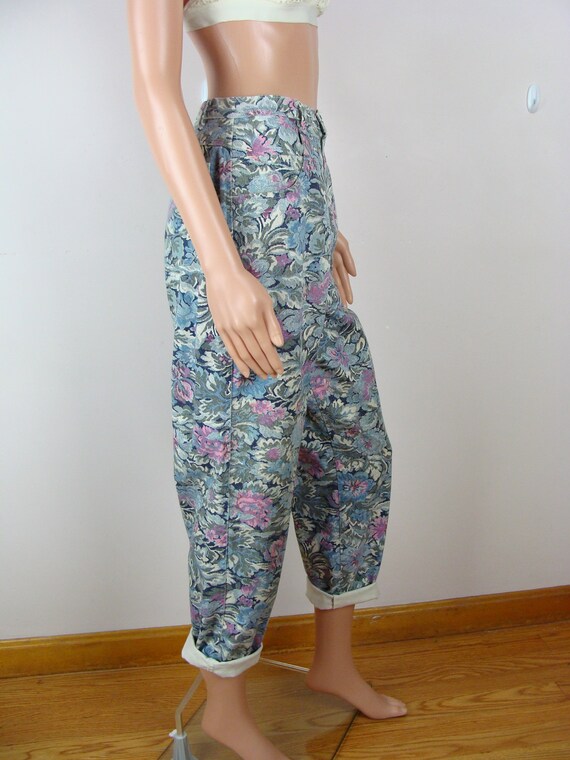 Vintage Floral Pants 90s Baroque Style Denim Flor… - image 9