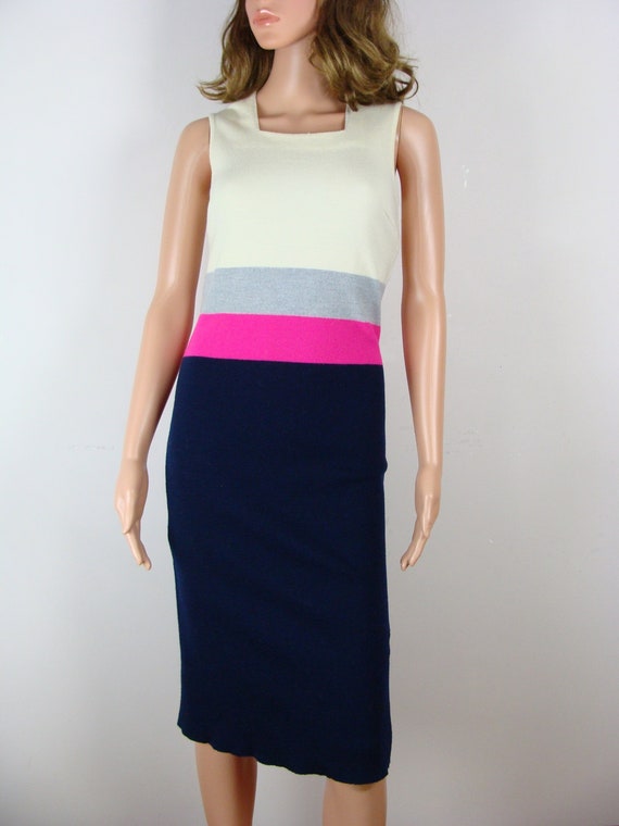 Vintage Knit Dress 60s Colorblock Tank Dress Squa… - image 1