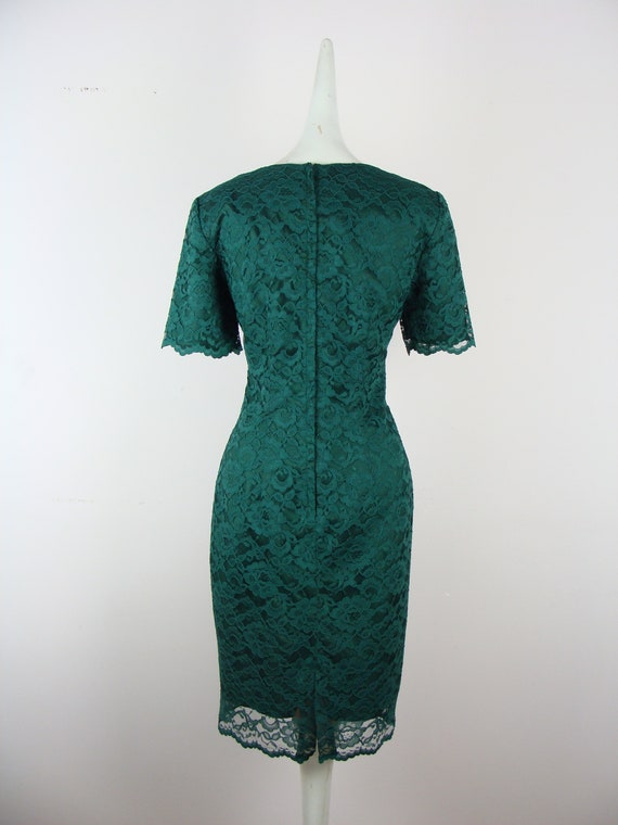 Vintage Lace Dress 90s Green Sheath Knee Length S… - image 8