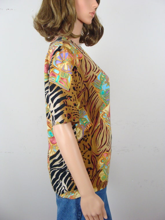 Vintage Mixed Print Blouse 80s Animal Print Tropi… - image 7