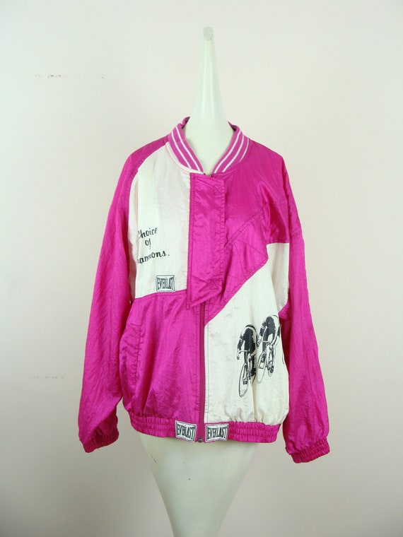 Vintage Windbreaker Jacket 80s Neon Pink Everlast Warm up Cycling