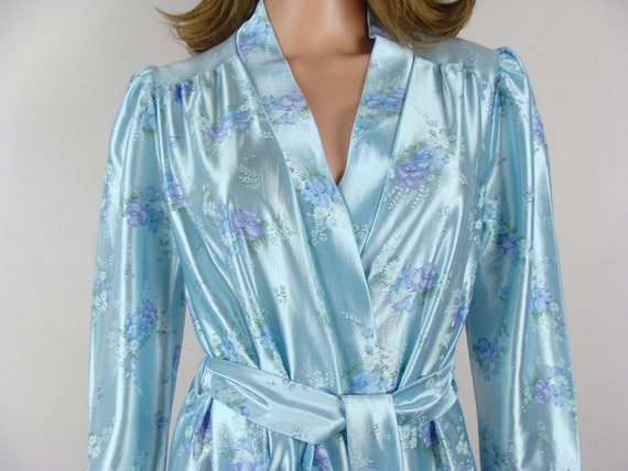 Vintage Floral Robe 70s Silky Shiny Glam House Co… - image 2