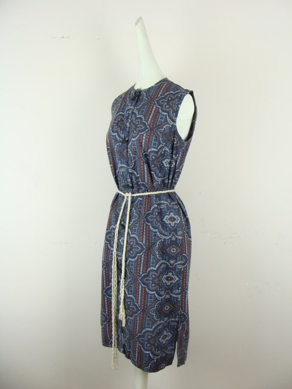 Vintage Printed Dress 70s Bandana Print Sheath Sh… - image 7
