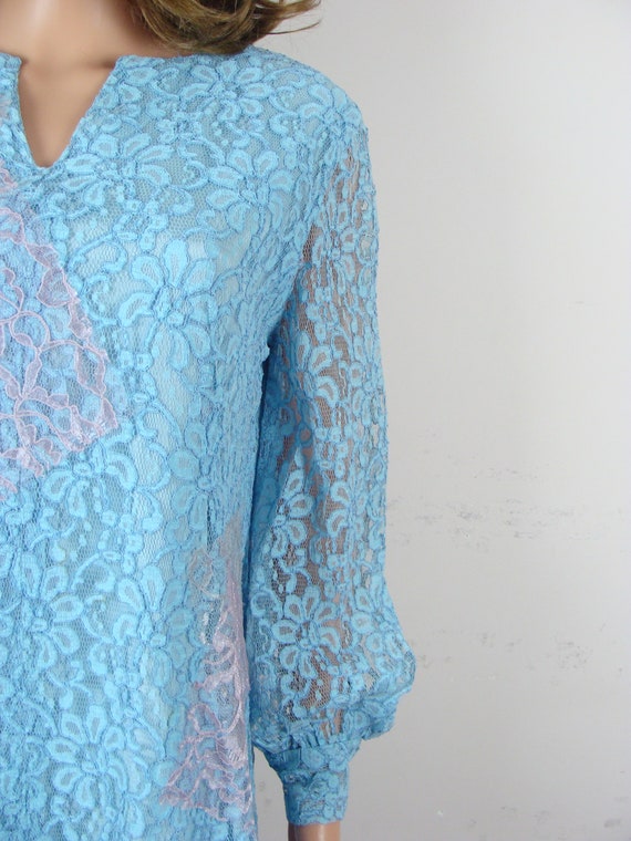 Vintage Lace Dress 60s Long Sleeve Pastel Patchwo… - image 3