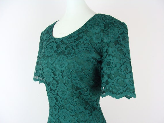 Vintage Lace Dress 90s Green Sheath Knee Length S… - image 6