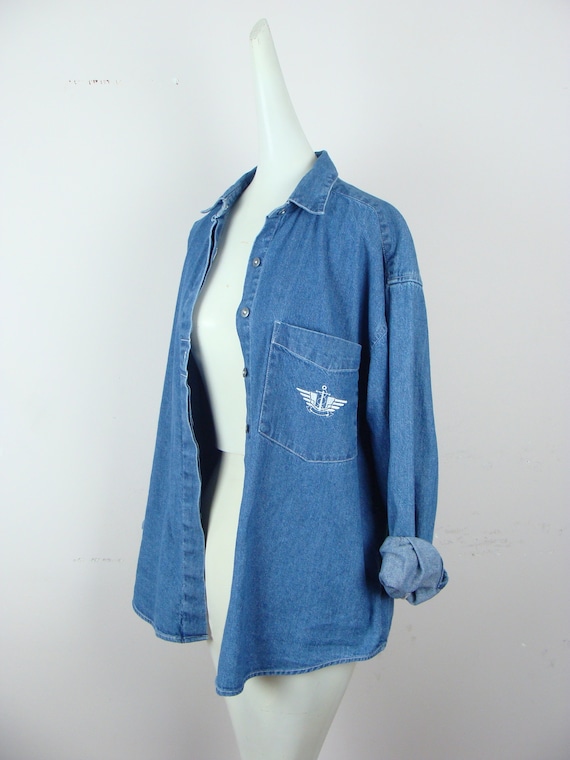 Vintage Dockers Denim Shirt 90s Oxford Button Dow… - image 1