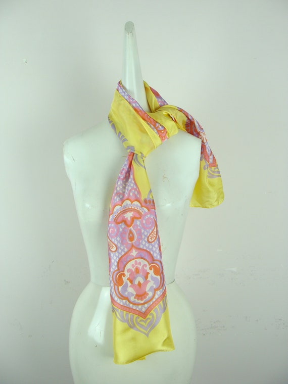 Vintage Scarf 60s Bright Colorful Oblong Scarf 19… - image 8