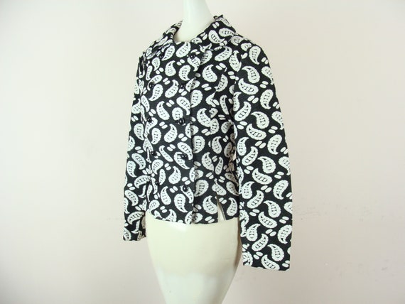 Vintage Blazer 70s Black and White Abstract Paisl… - image 2