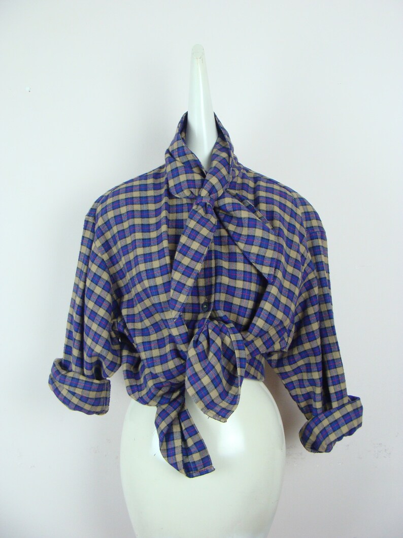 Vintage Flannel Shirt 80s Bandana Collar Plaid Scarf Collar Etsy