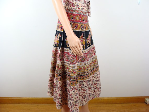 Vintage Indian Cotton Block Print Wrap Skirt Bohe… - image 3