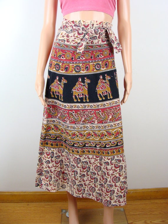 Vintage Indian Cotton Block Print Wrap Skirt Bohe… - image 6