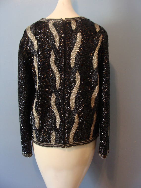 Vintage Sequin Sweater 60s Heavily Beaded Saks Fi… - image 9