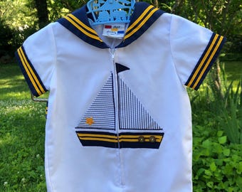 Vintage Baby Togs Sailor Suit Romper Onesie 18 Months