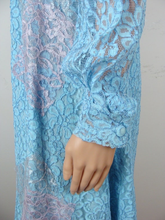 Vintage Lace Dress 60s Long Sleeve Pastel Patchwo… - image 5