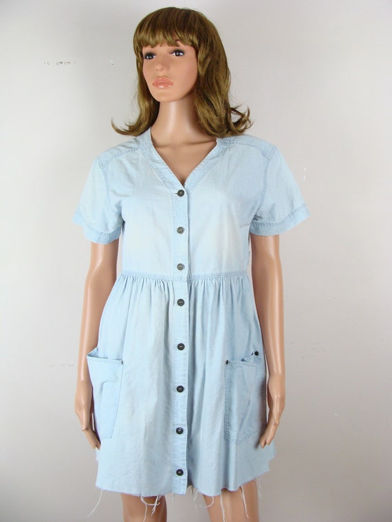 Vintage Denim Dress 90s Lizwear Petite Chambray C… - image 3