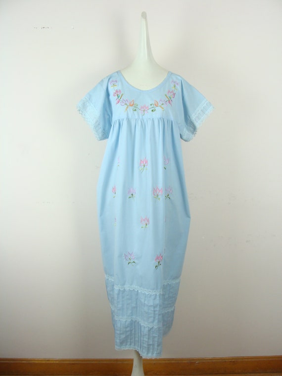 Vintage Embroidered Dress 70s Kaftan Dress Nightg… - image 3
