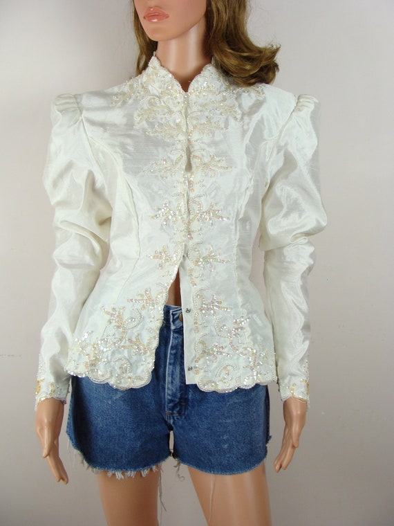 Vintage Sequin Beaded Tailcoat Jacket 80 Silk Shantung