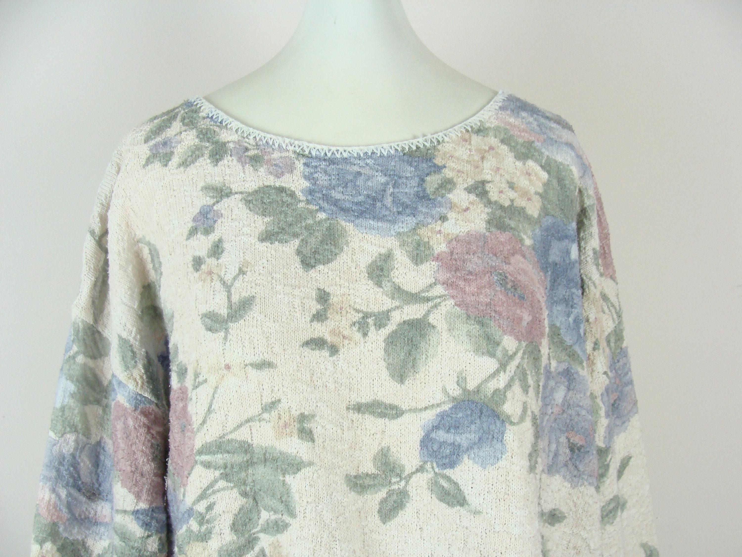 Vintage Floral Sweater 90s Oversized Slouchy Longer Length | Etsy
