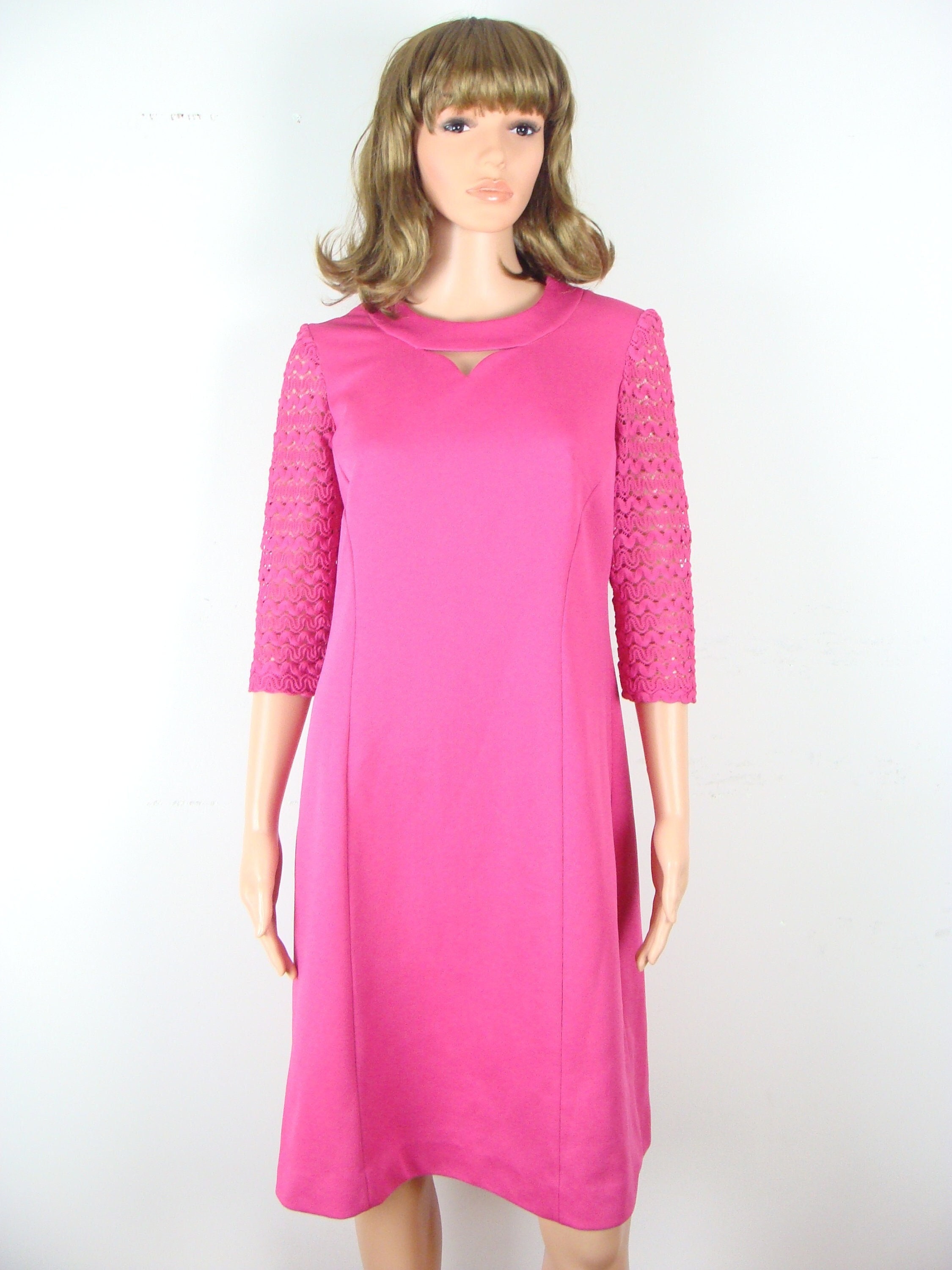 Vintage Hot Pink Dress 60s Cut Out Sheath Dress With Crochet Sleeves 1960s  Mod Retro Pop of Color Fun - Etsy Canada