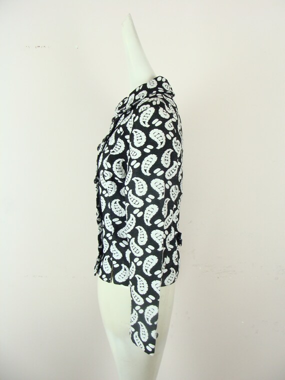 Vintage Blazer 70s Black and White Abstract Paisl… - image 3