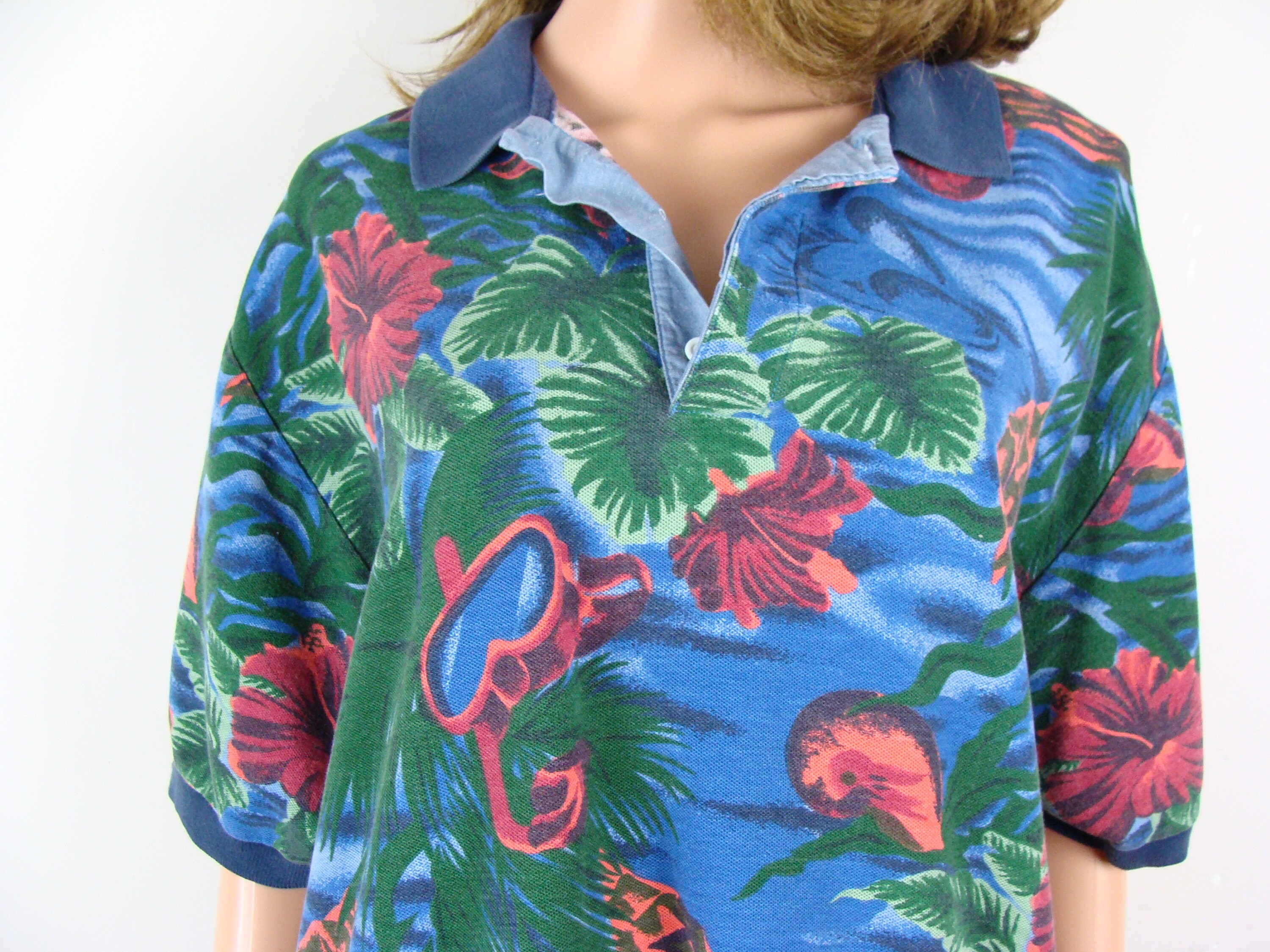 Vintage Chaps Ralph Lauren Oversized Polo Shirt 80s Tropical Vintage Chaps Ralph Lauren Oversized Polo Shirt 80s Tropical
