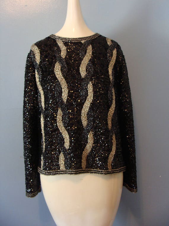 Vintage Sequin Sweater 60s Heavily Beaded Saks Fi… - image 5