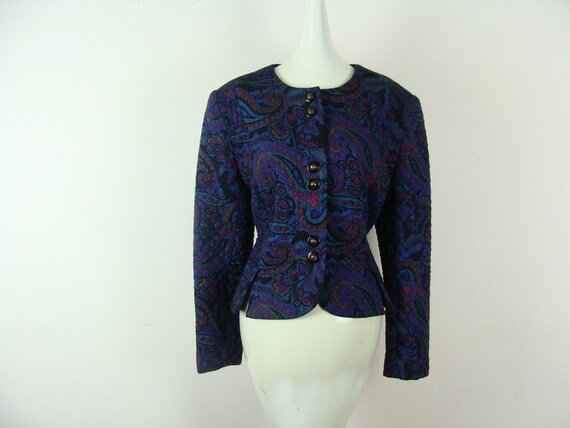 Vintage Quilted Blazer 80s Paisely Printed Jacket… - image 9