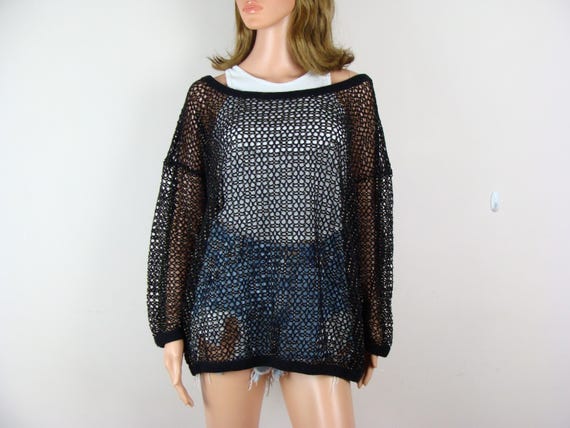 Vintage Open Knit Top 90s Mesh Net Style Cover Up… - image 3