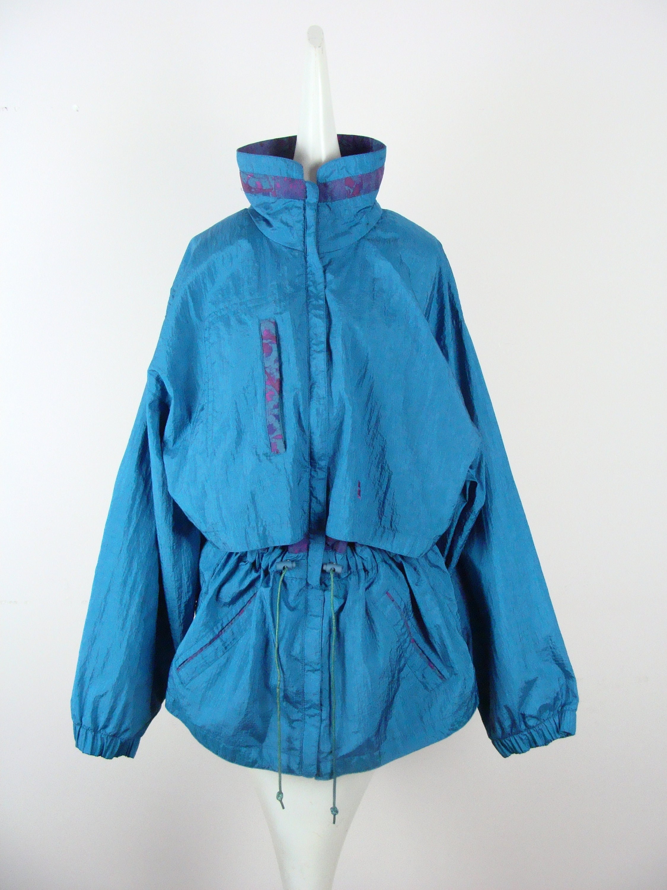 Vintage Windbreaker Jacket 90s Drawstring Waist Moving