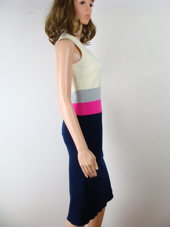 Vintage Knit Dress 60s Colorblock Tank Dress Squa… - image 6