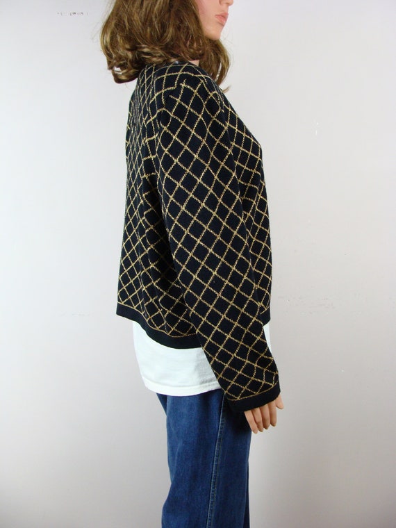 Vintage Metallic Cardigan Sweater 90s Mita Black Gold… Gem