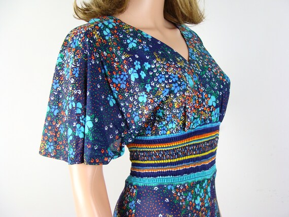 Vintage Floral Maxi Dress 70s Flutter Sleeve Psychede… - Gem
