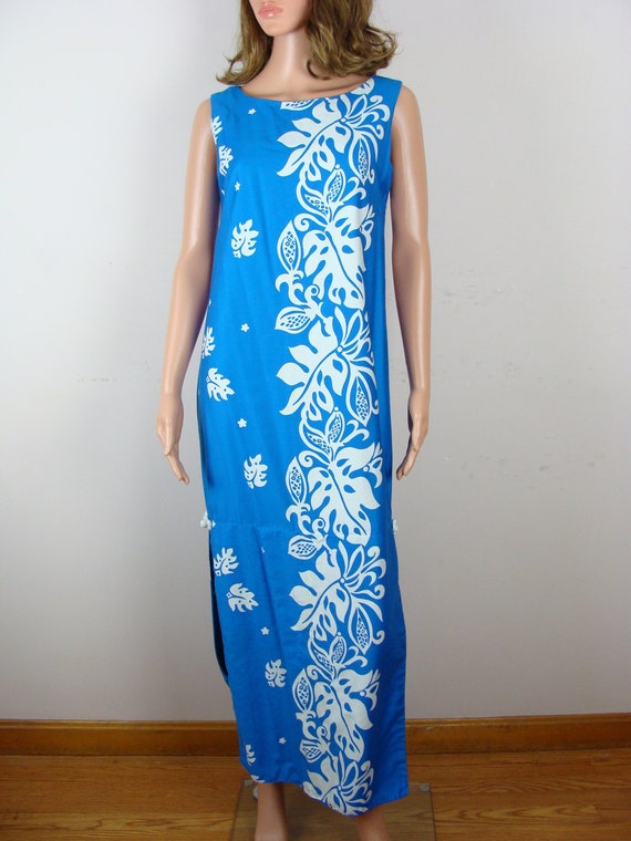 Vintage Hawaiian Dress 60s Malihini Maxi Dress 196