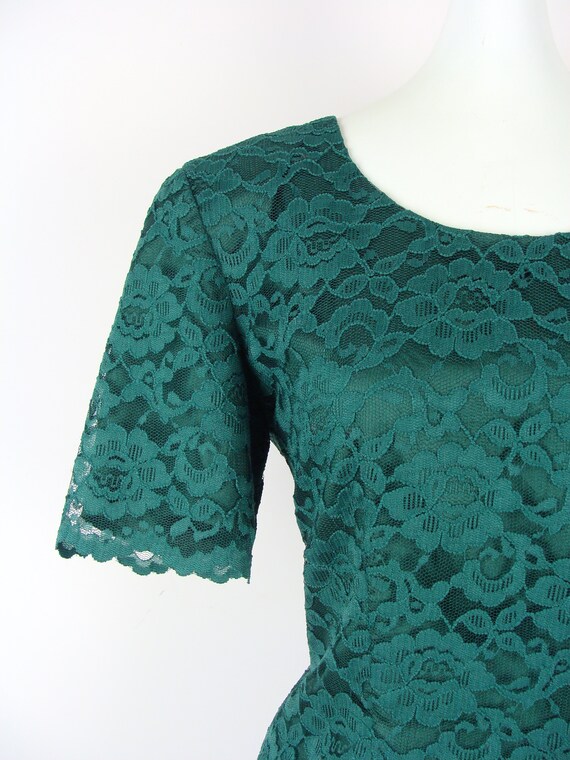 Vintage Lace Dress 90s Green Sheath Knee Length S… - image 4