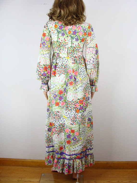 Vintage Prairie Dress 60s Poet Sleeve Maxi Colorf… - image 7
