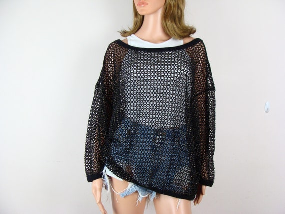 Vintage Open Knit Top 90s Mesh Net Style Cover up Layering