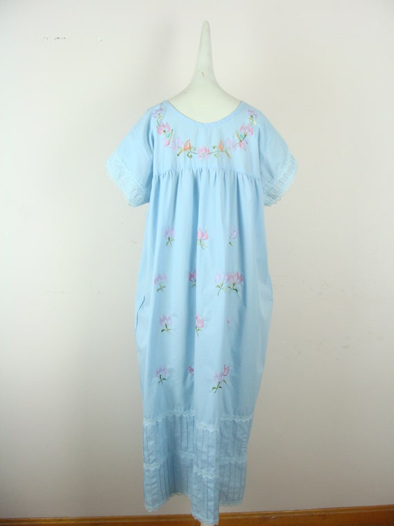 Vintage Embroidered Dress 70s Kaftan Dress Nightg… - image 7