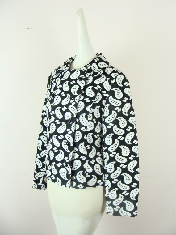 Vintage Blazer 70s Black and White Abstract Paisl… - image 9