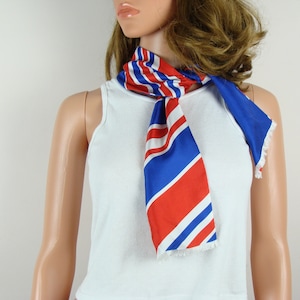 Vintage Reversible Scarf 60s Red White Blue Diagonal Stripe Oblong Retro Mod Swinging 60s Neck Scarf Frayed Edges Head Scarf