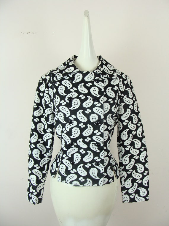Vintage Blazer 70s Black and White Abstract Paisl… - image 7
