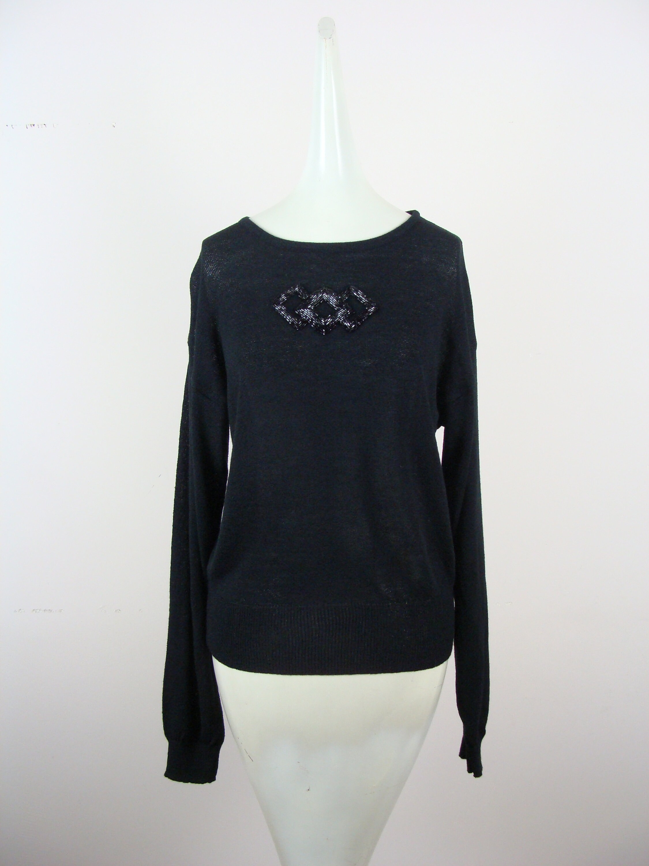 Vintage Sweater 70s Sequin Applique Diamonds Black Chic | Etsy