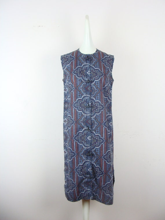 Vintage Printed Dress 70s Bandana Print Sheath Sh… - image 2