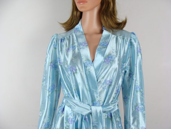 Vintage Floral Robe 70s Silky Shiny Glam House Co… - image 3