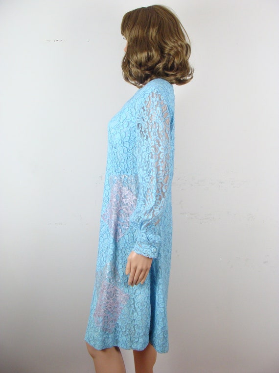 Vintage Lace Dress 60s Long Sleeve Pastel Patchwo… - image 4