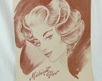 Vintage Hairstyle Lithograph Instruction Large Illustration James Victor Warren Meek 1958 Midnight Glow
