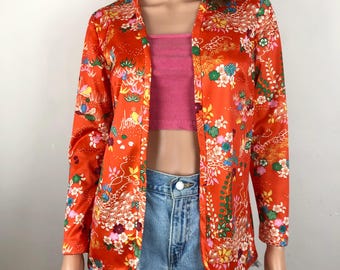 Vintage Psychedelic Jacket 1970s Lightweight Open Front Cardigan Layering Piece Colorful Retro Boho Fun Yves Jennet Spring Summer Resort