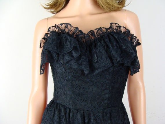 Vintage Black Lace Party Dress 80s does 50s Strap… - image 3