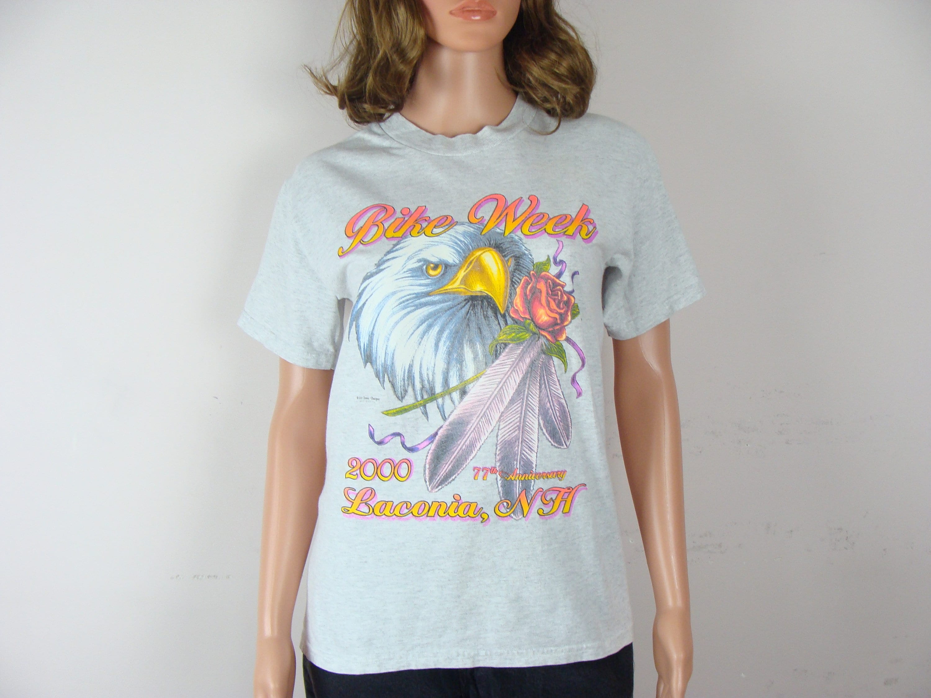 Y2K HARLEY-DAVIDSON L/S Tシャツ イーグル ギャル Vintage Bike Week T Shirt 2000 Eagle Rose Y2K Laconia NH